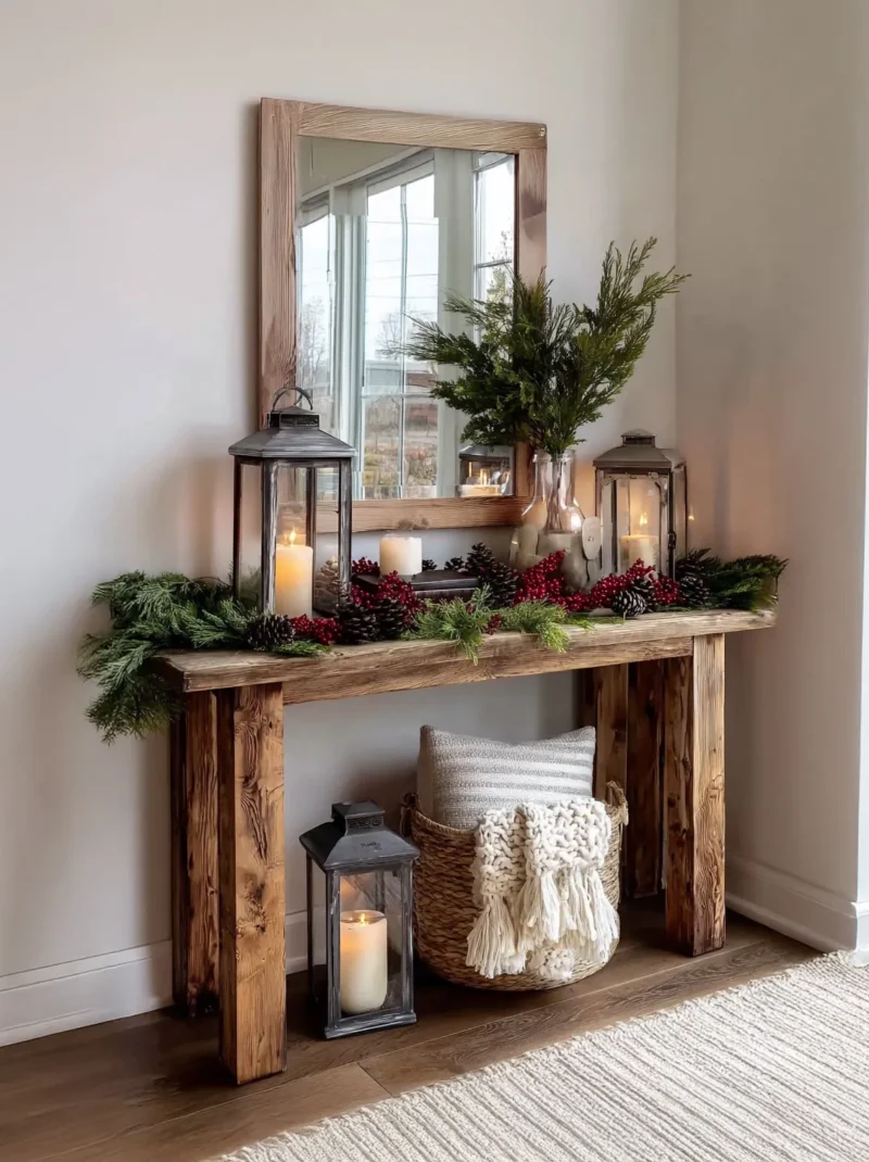 Entry Hall Console Handmade Solid Wood with Natural Finish