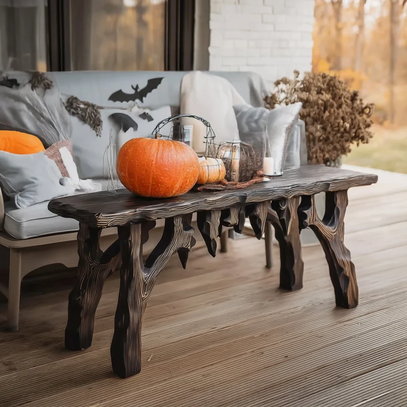 Black Solid Wood Console Table with Sculpted Edge for Entry Decor