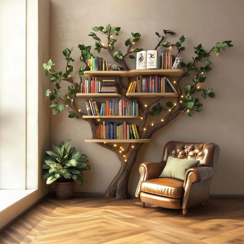 Black Tree Wall Mounted Bookshelf For Living Room