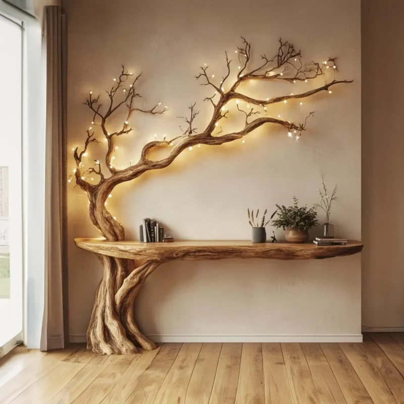 Slim Live Edge Floating Side Table For Entryway