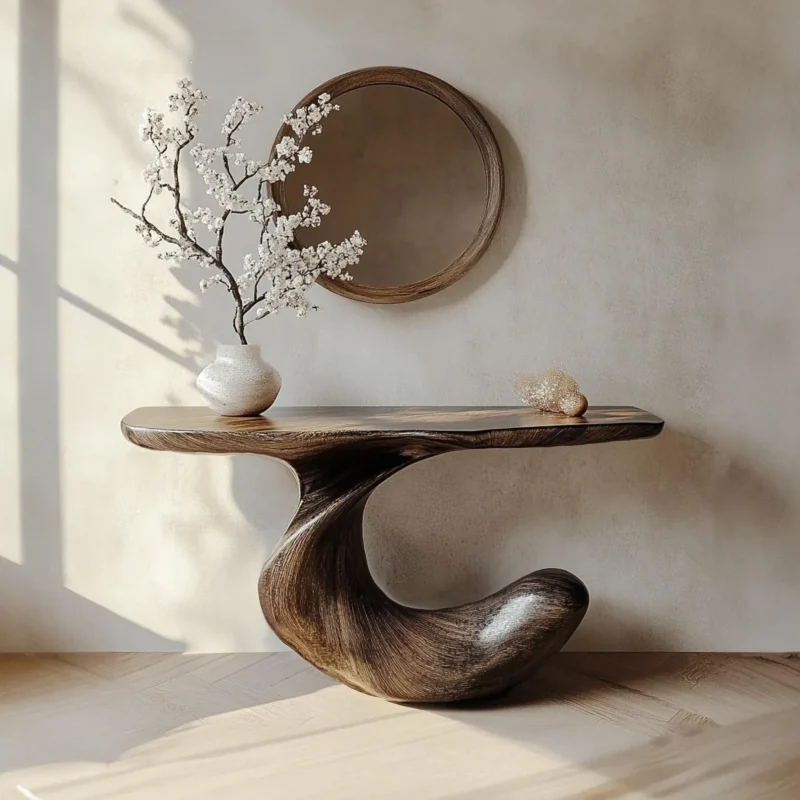 Compact Rustic Solid Wood Console Accent Table